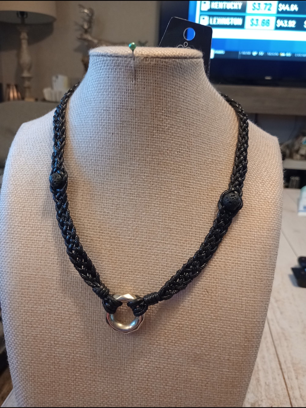 paparazzi Black Braided Cord Necklace with Silver Ring